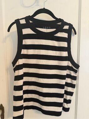 LOFT Black and White Striped Crewneck Tank